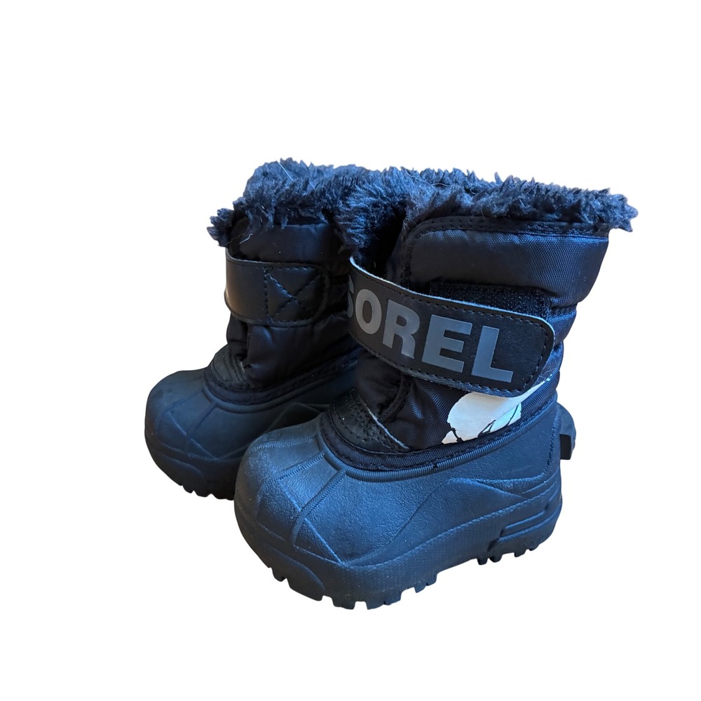 Sorel Snow Commander Toddler Size 4 Black Waterproof Faux Fur Winter Boots